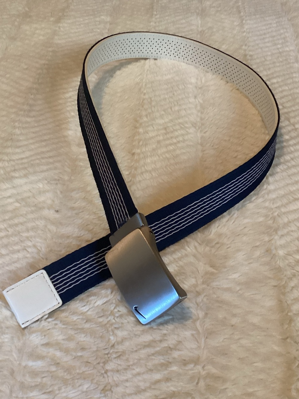Womens Nike White/blue-white Stripped Clamp Buckle Reversible Style XS/S Belt